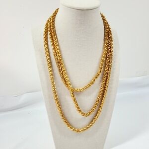 90s Long Gold tone Chunky Rope Chain Necklace 60" Heavy